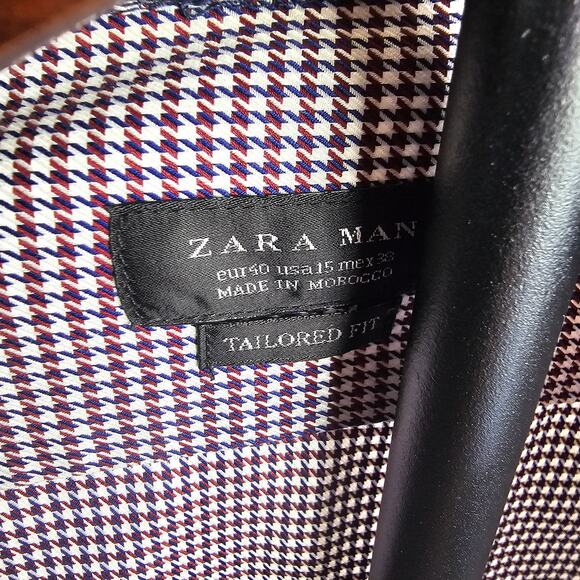 Zara Man Houndstooth Button Shirt Tailored Fit Size L Made in Morocco - Picture 2 of 4